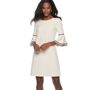 NWT Sharagano Ribbon Trim Bell Sleeve Dress White Plus Sz Dress 18W 70s party